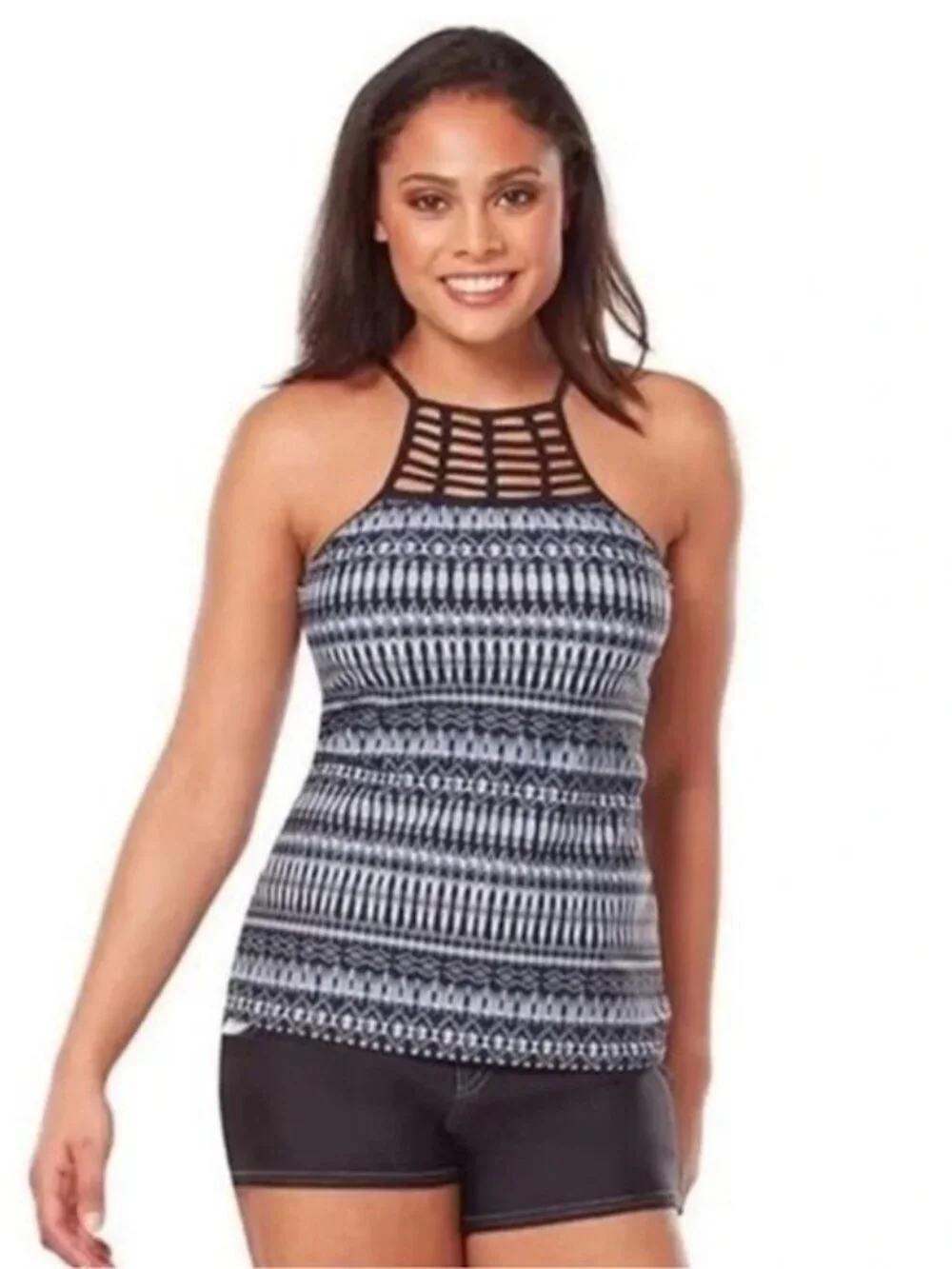Free Country Tankini Top S NWT Boho Swim Batik Braided High Neck Beach